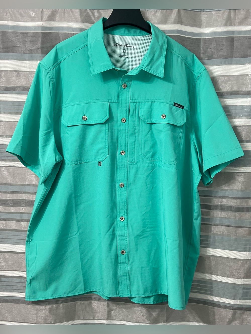Eddie Bauer Men's Turquoise Short Sleeve Woven Tech Shirt